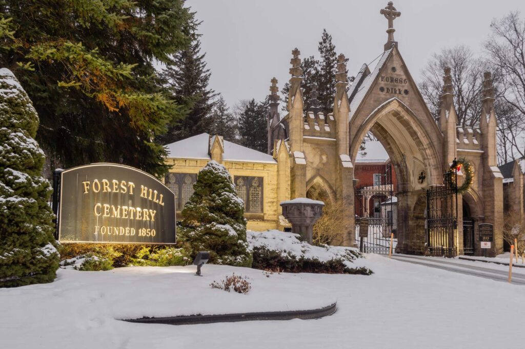 Christmas wreath from Forest Hills Cemetery in Utica, New York